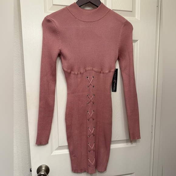 Almost Famous Dresses & Skirts - Almost Famous Mauve Lace-Up Long Sleeve Dress